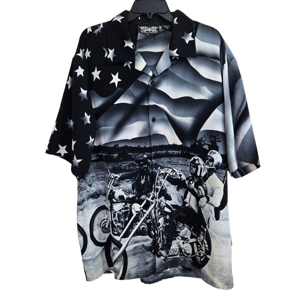 VTG Dragonfly Easy Rider Shirt Mens XXL All over Graphic Motorcycle Chopper Flag